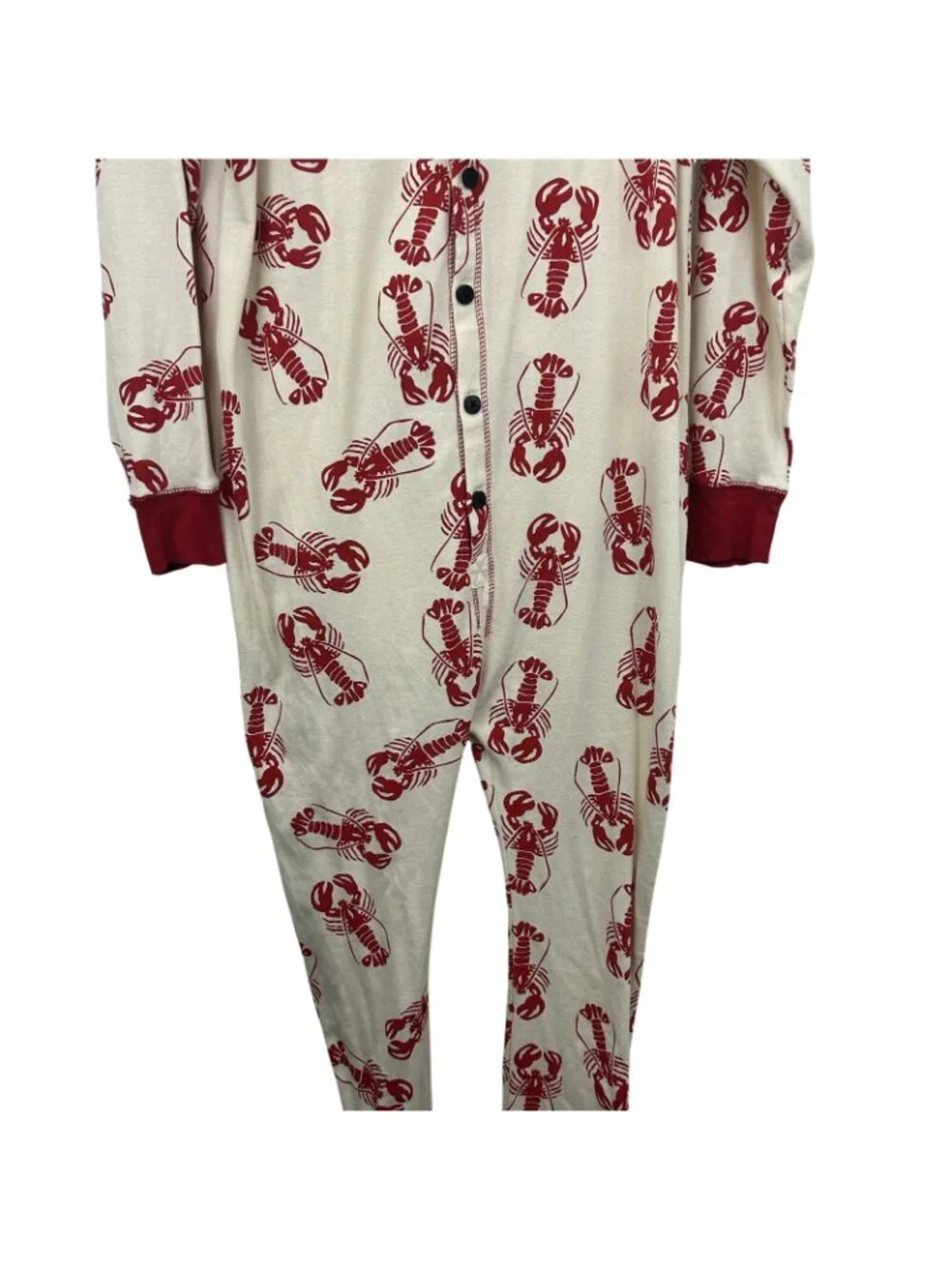 Lazy One Unisex Red White Trap Door Lobster Maine One Piece Pajamas Size Large - Picture 11 of 16